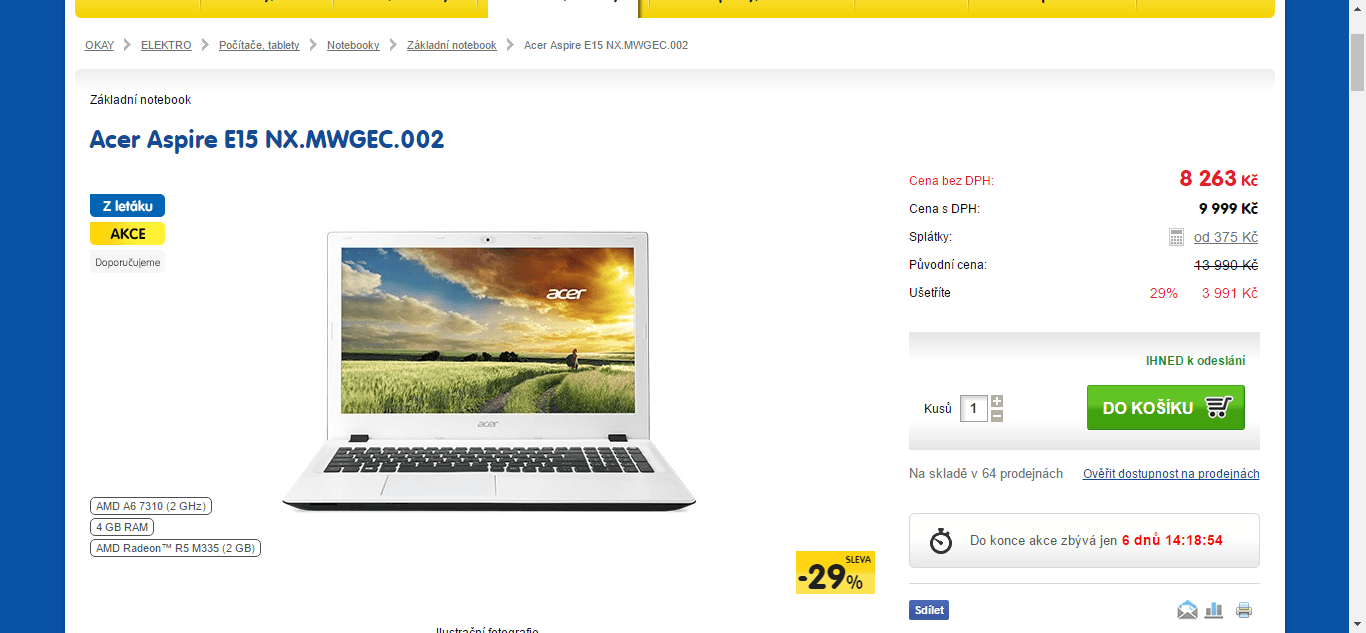 Acer, 2,4GHz, 4GB RAM, 2GB grafika, 15,6"