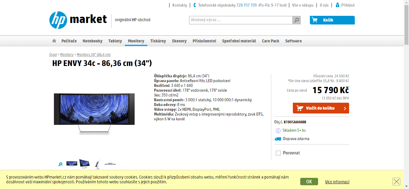 PC monitor HP Envy, 4K, 34", prohnutá