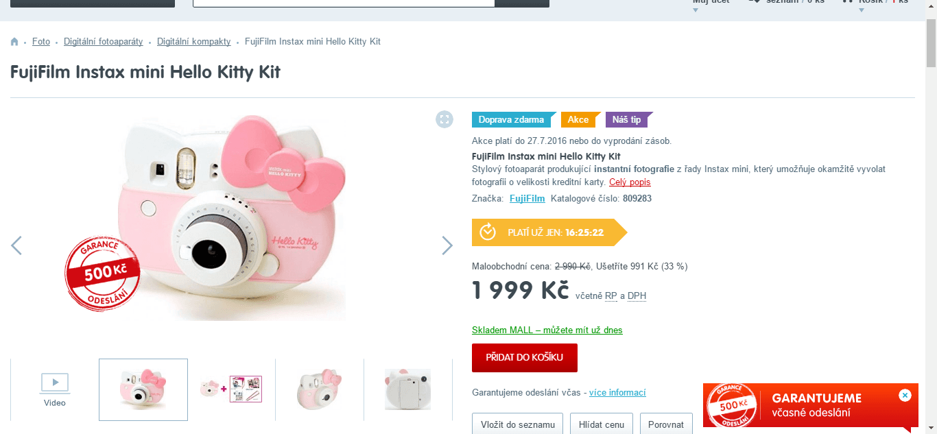 Fujifilm Hello Kitty foťák - tisk fotek