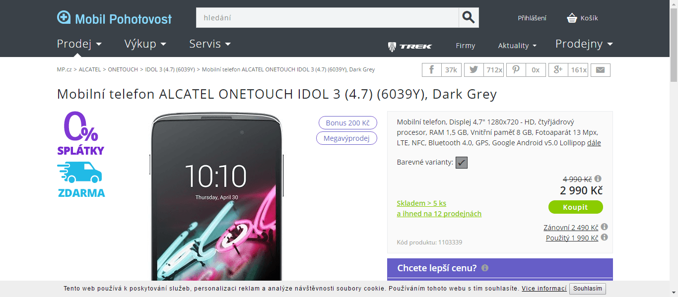 Alcatel Idol 3, 4x 1,2GHz, 1,5GB RAM, 4,5"