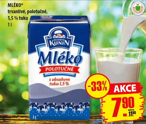 Kunín mléko, polotučné 1litr