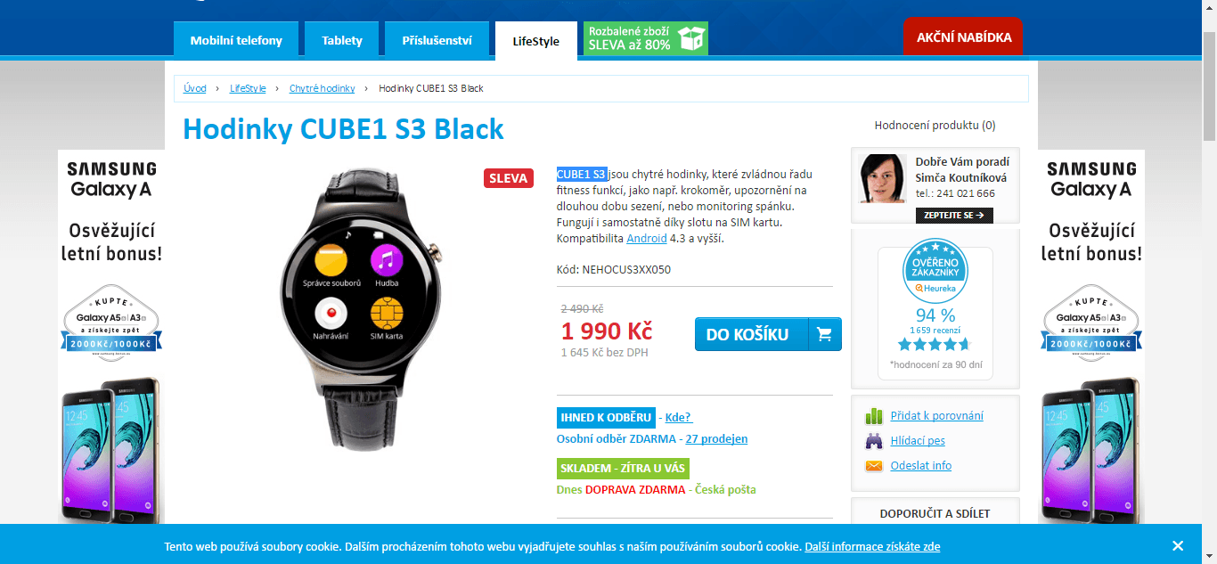 Chytré hodinky Cube 1 S3 a Cubot R8