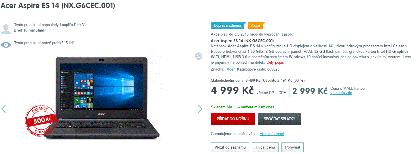 Acer, 1,6GHz, 2GB RAM, 14"