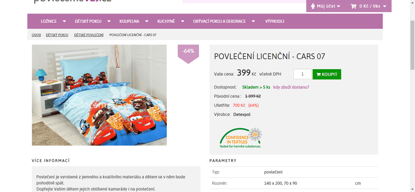 Bavlněné povlečení Cars / Auta komplet