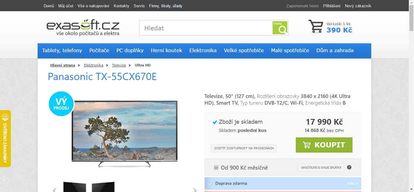 Ultra HD TV, Smart, 139 cm, Panasonic