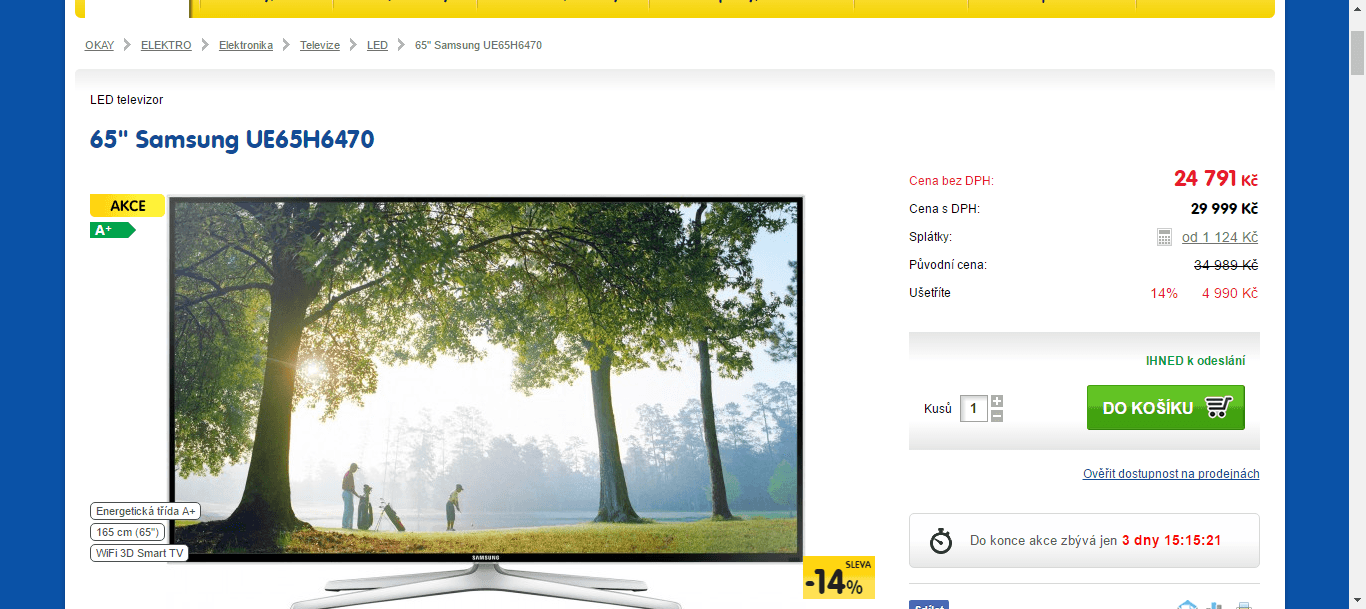 Full HD TV, Smart, 3D, 163 cm, Samsung