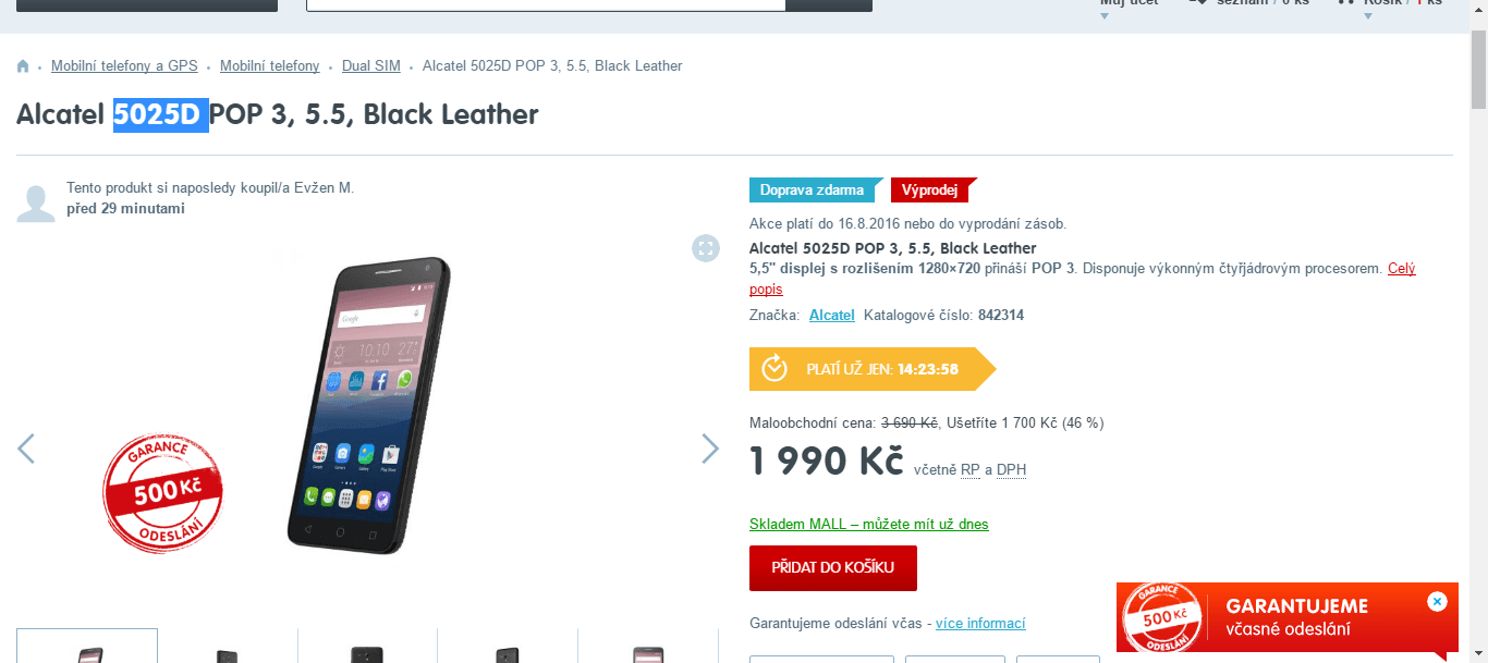 Alcatel, 4x 1,3GHz, 1GB RAM, 5,5"