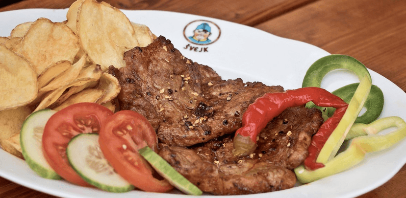 200g steak z vepřové krkovice,americký brambor