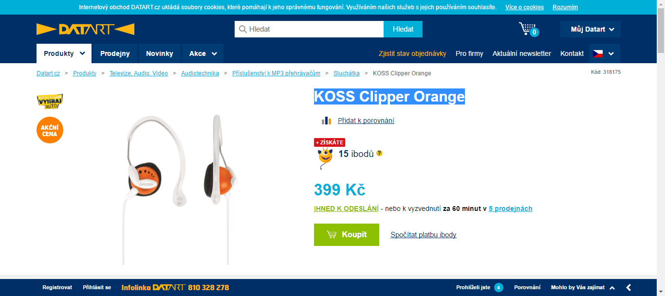 Sluchátka Koss Clipper oranžová