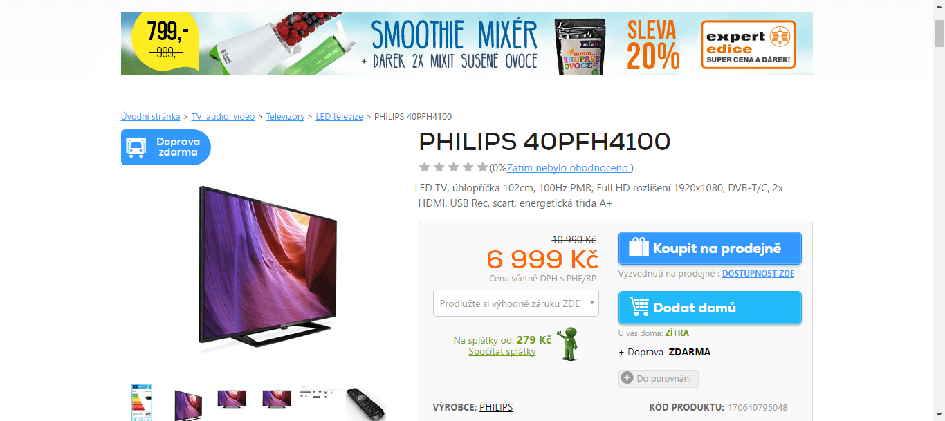Full HD LED TV, 102 cm, Philips