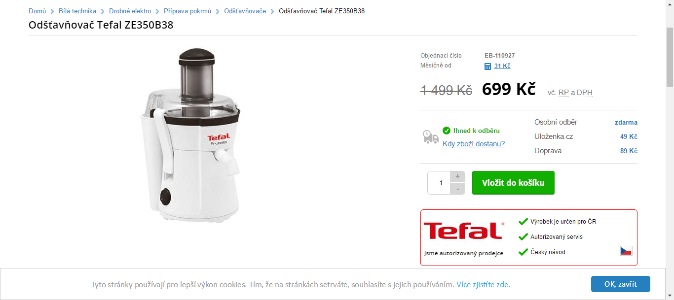 Odšťavovač Tefal ZE350B38 