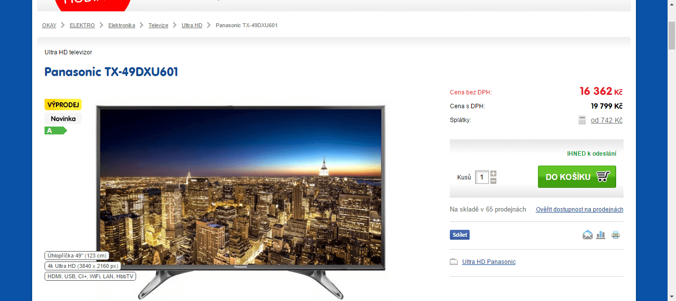 Ultra HD TV, Smart, 123 cm, Panasonic