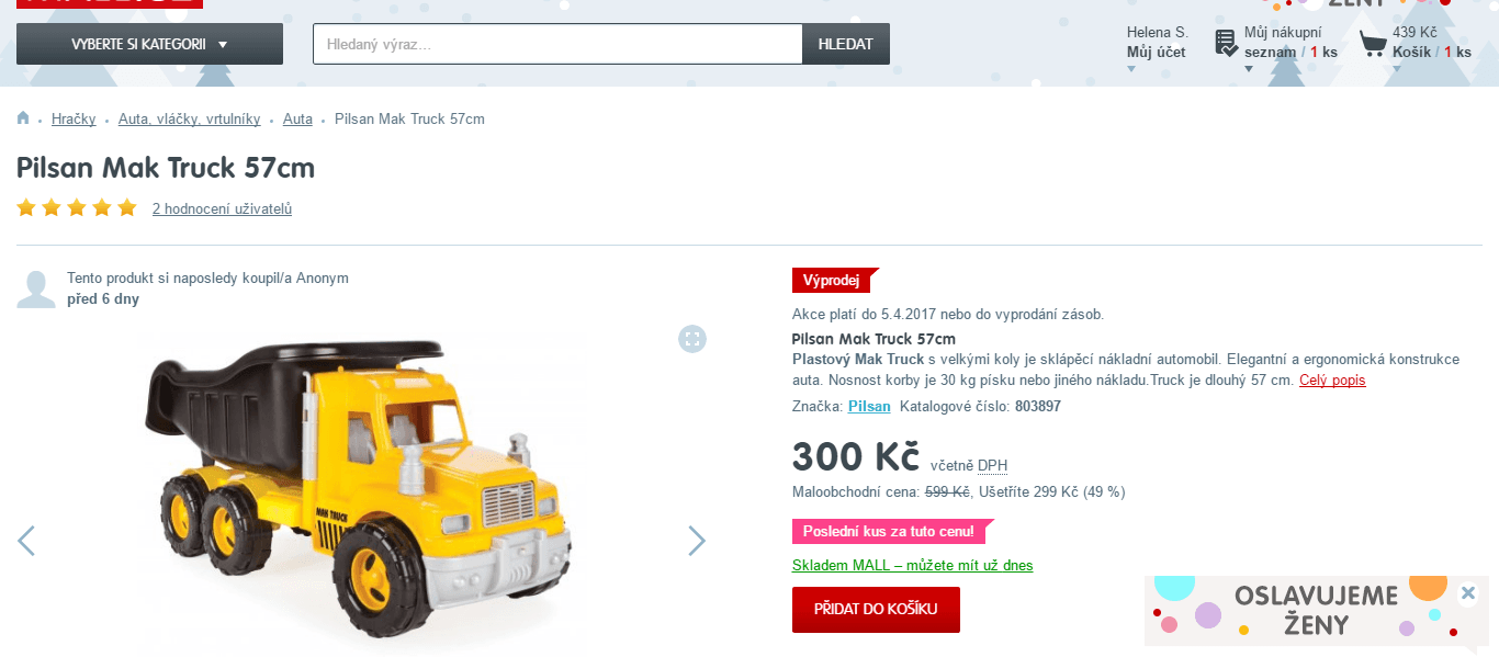 Plastový náklaďák, délka 57cm, 30 kg nosnost