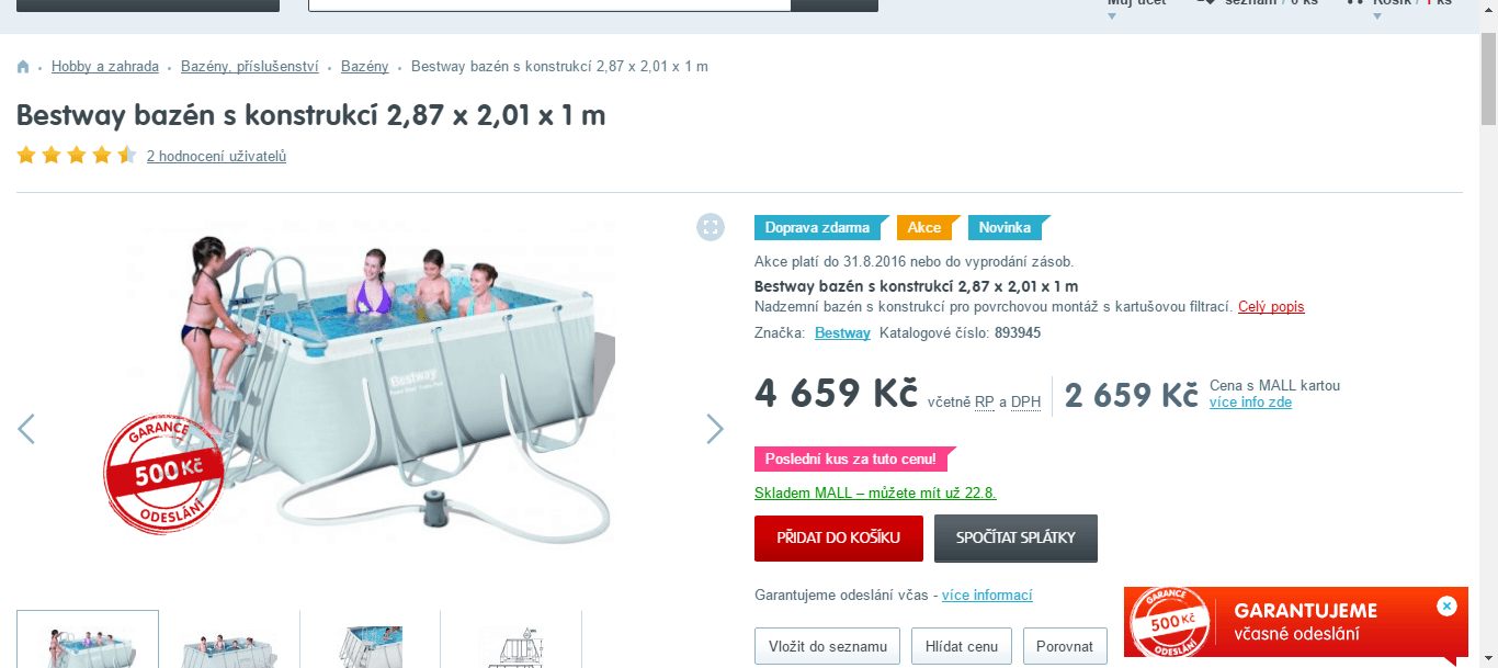 Bestway bazén s konstrukcí 2,87 x 2,01