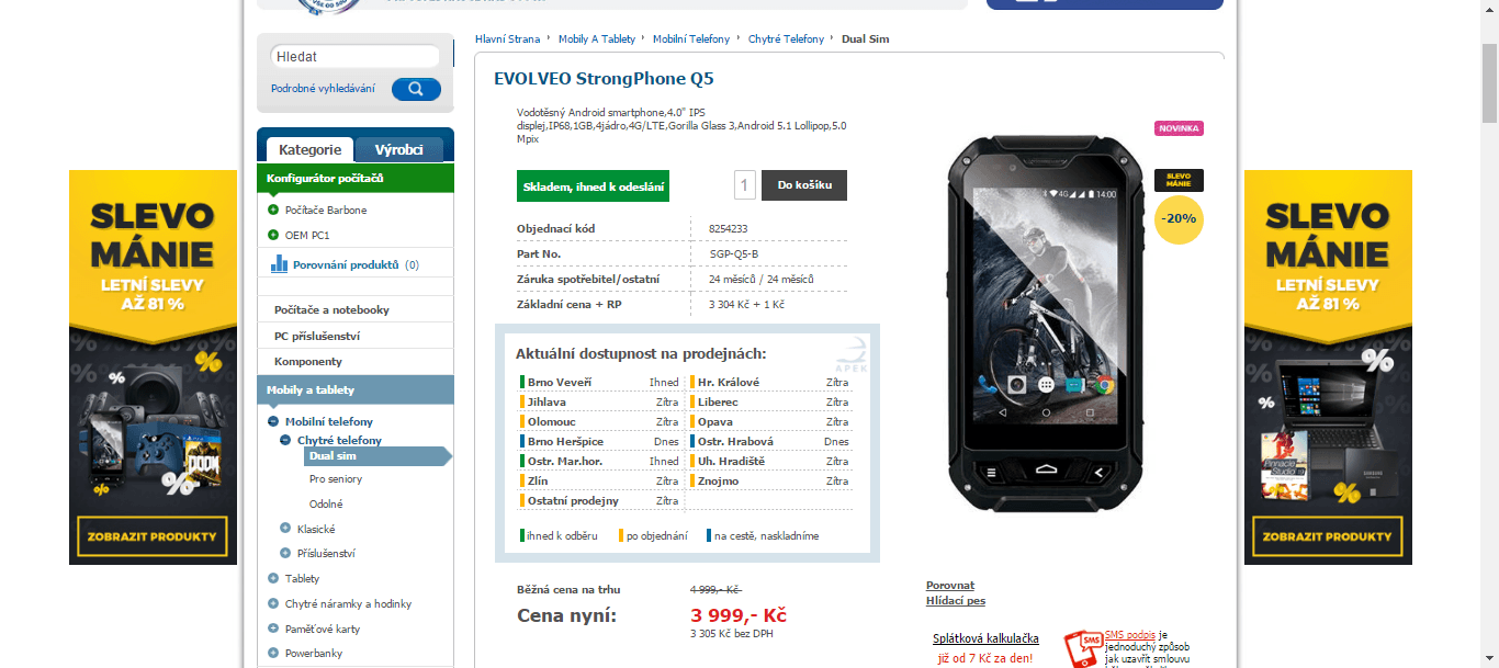 Evolveo, 4x 1,3GHz, 1GB RAM, 4", LTE