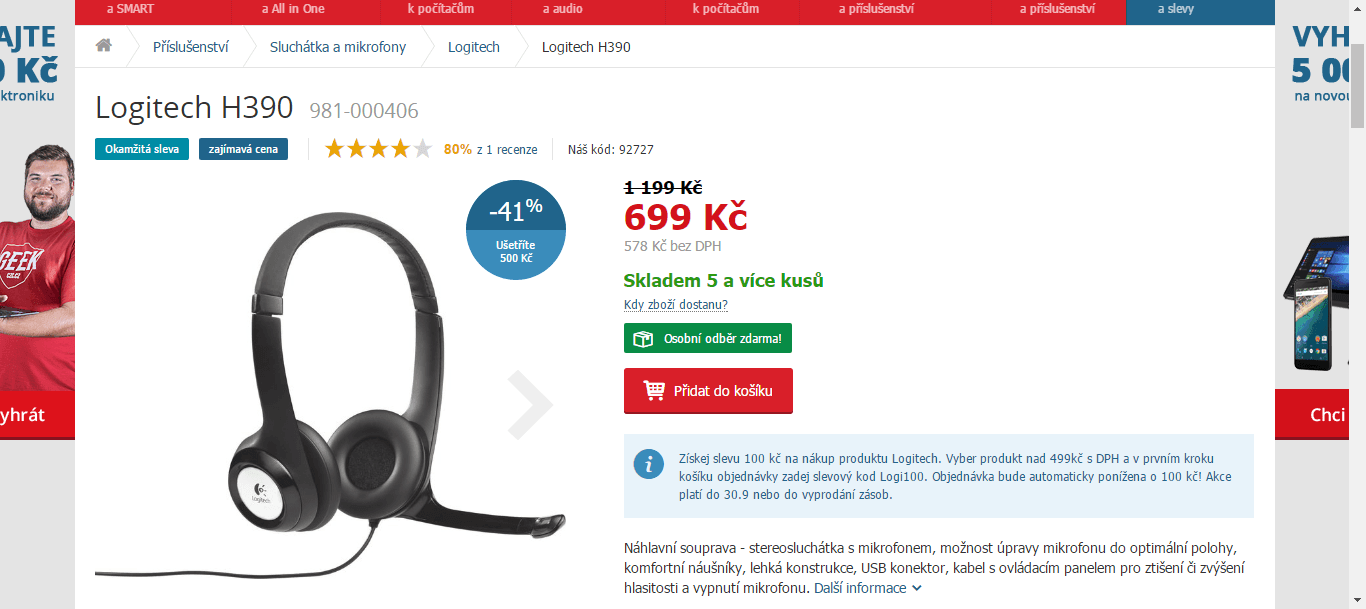 Sluchátka Logitech USB Headset