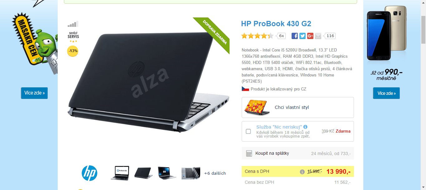 HP, i5 - 2,7GHz, 4GB RAM, 1,5kg, 13,3"