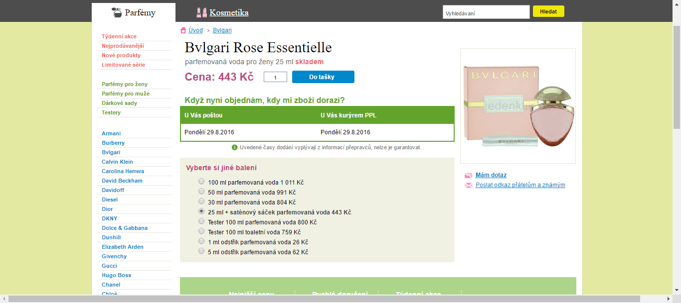 Bvlgari Rose Essentielle edt 25 ml + sáček