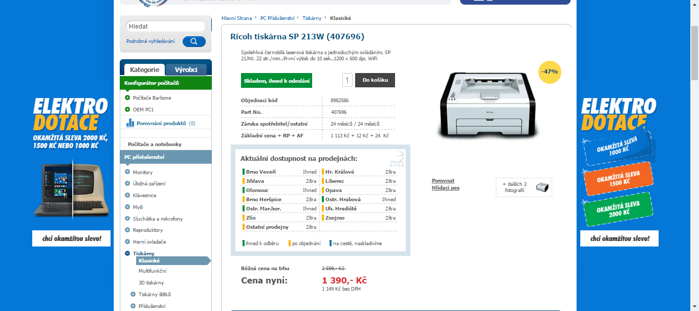 ČB laserová tiskárna Ricoh (WIFI)