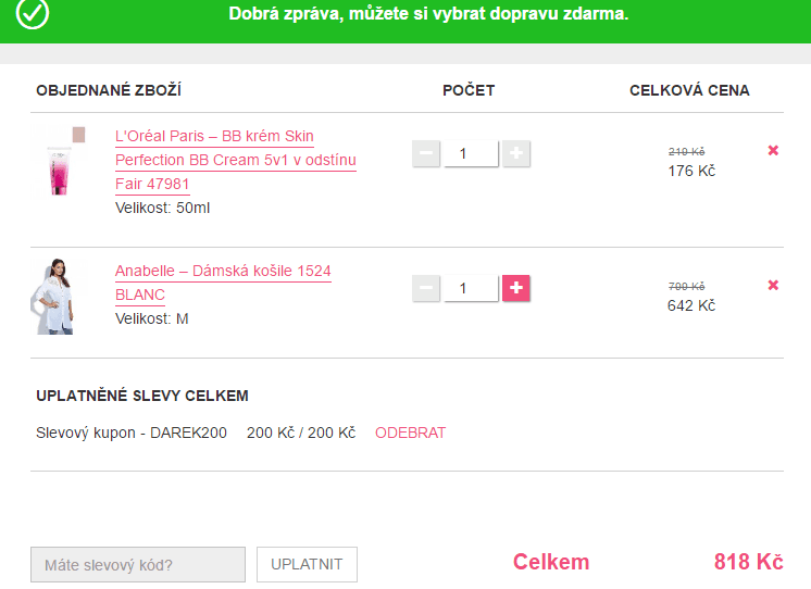 Doprava zdarma + slevové kódy