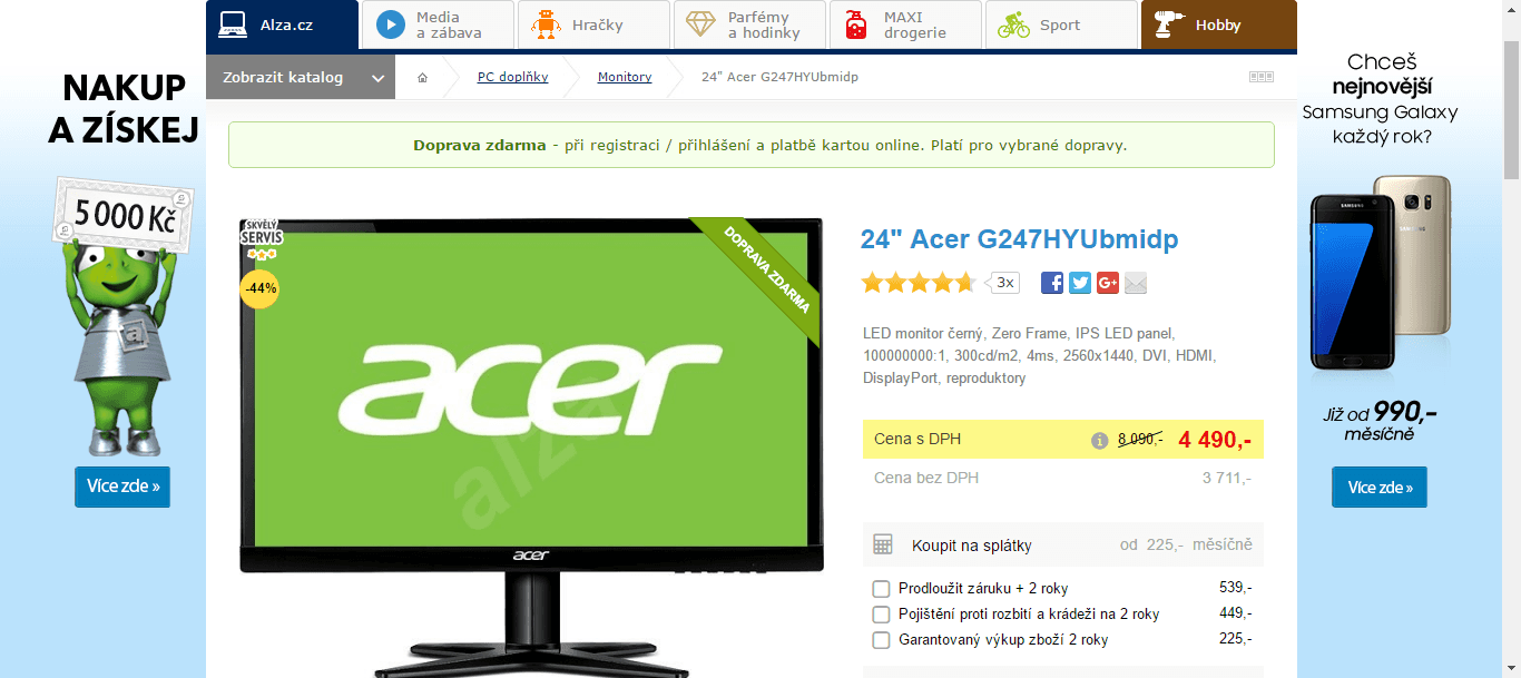 PC monitor Acer, 24", zero frame
