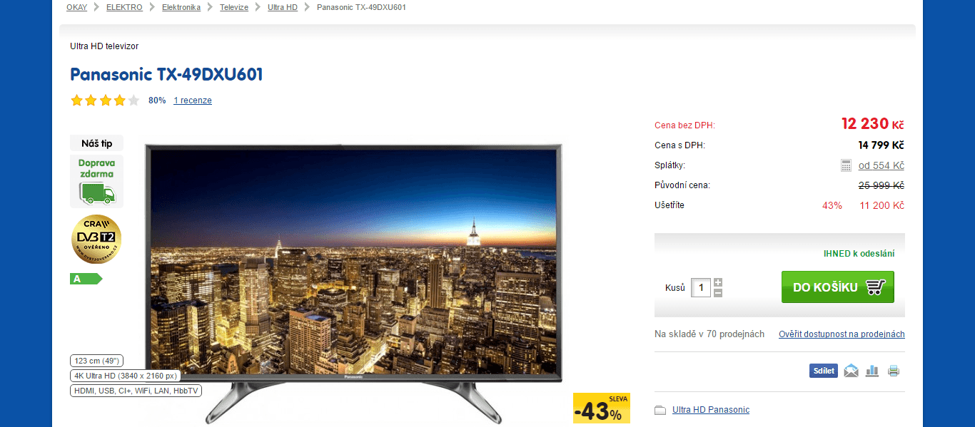 Ultra HD TV, Smart, 123 cm, Panasonic