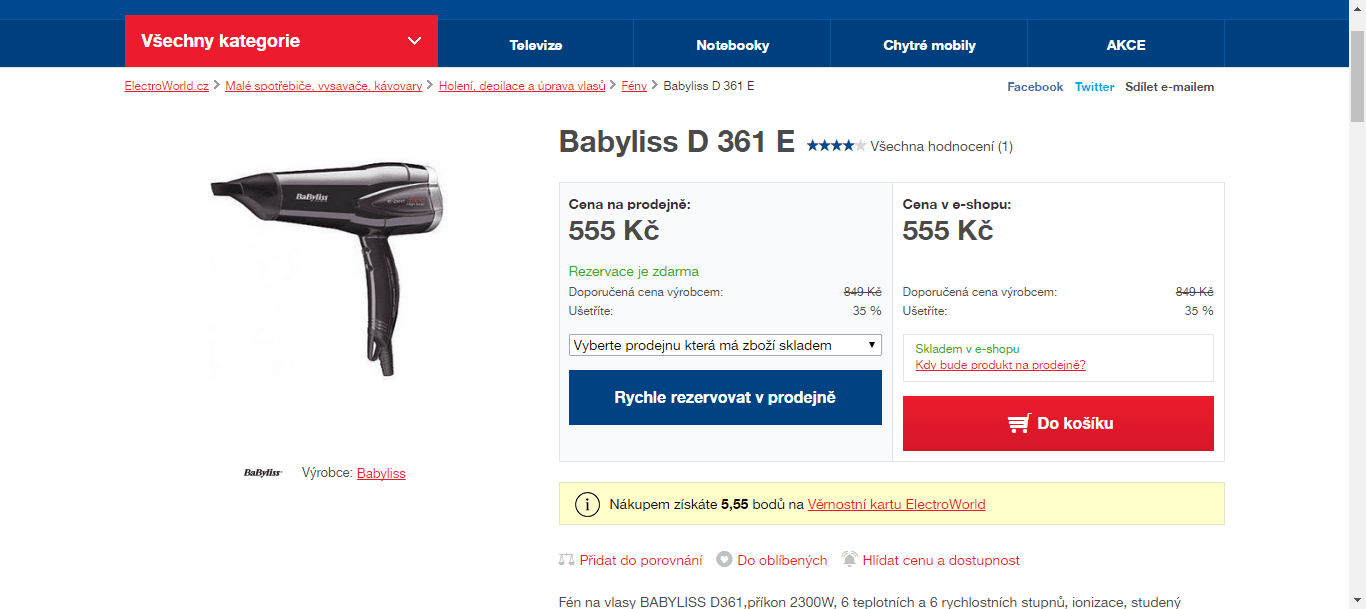 Fén Babyliss D361, ionizátor