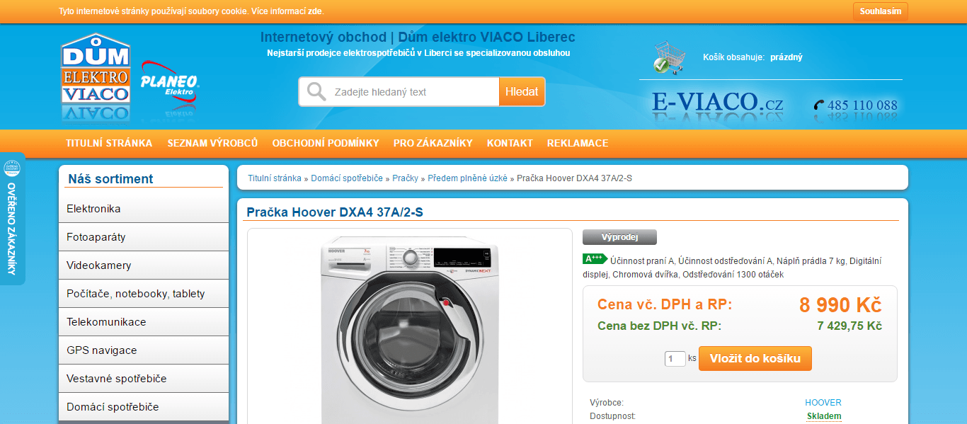 Hoover pračka, 7kg, 1300 ot., technologie