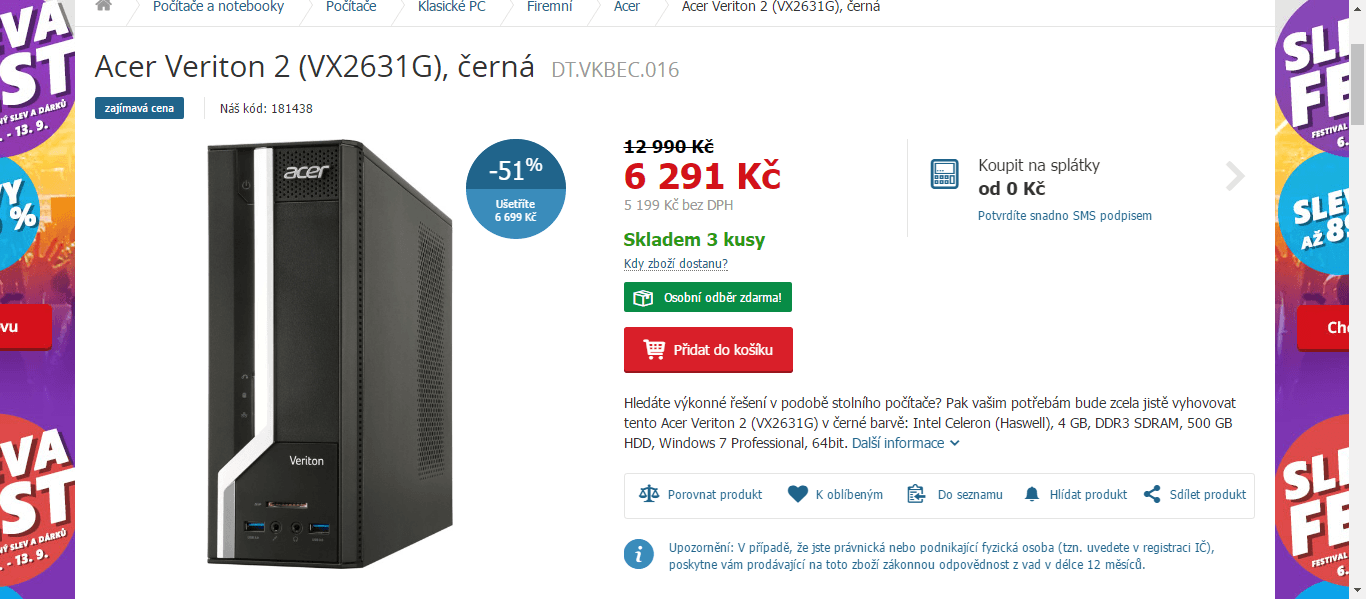 PC Acer, 2,8 GHz, 4GB RAM, myš, klávesnice