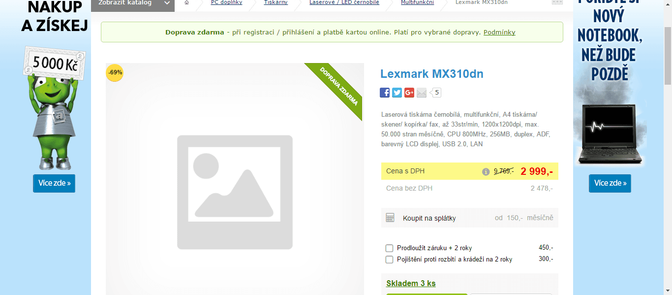 ČB, laser, multifunkční tiskárna Lexmark