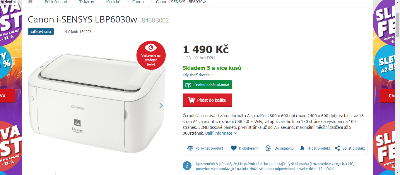 ČB, laser, Wifi, tiskárna Canon i-Sensys