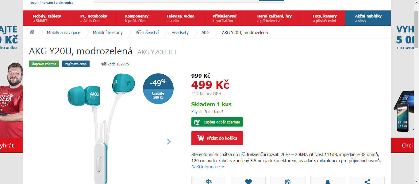 Sluchátka AKG Y20U