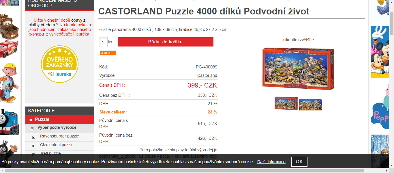 Puzzle Podvodní život, 140x68 cm, 4000 dílků