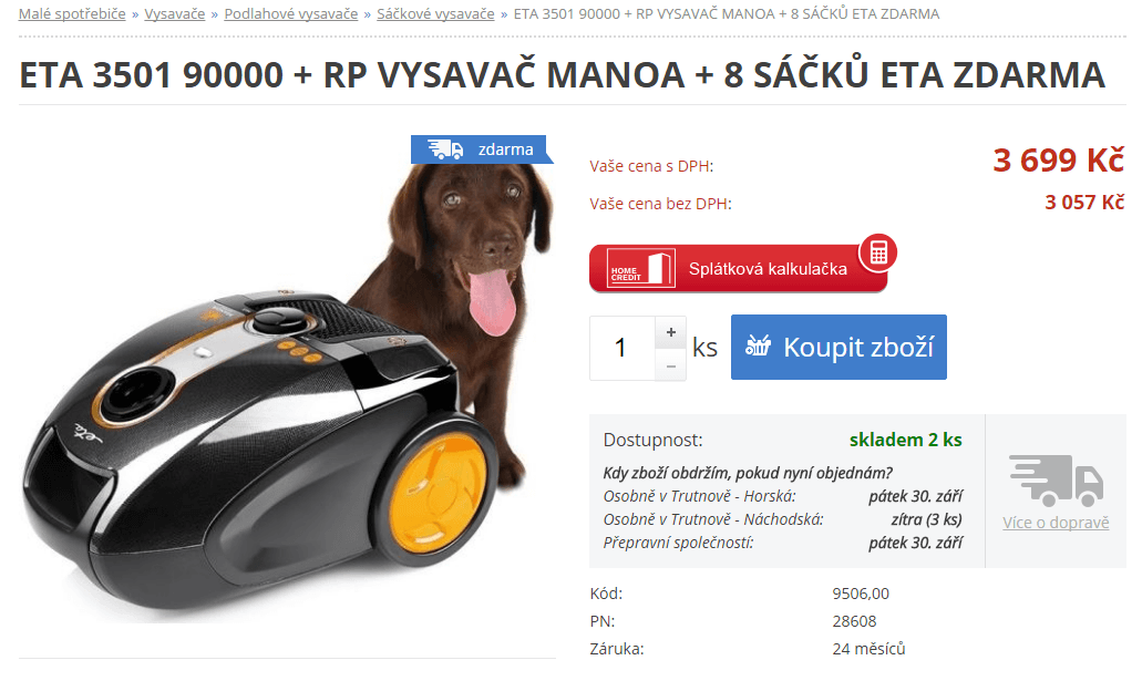 Vysavač ETA Manoa pro domácnosti se zvířaty