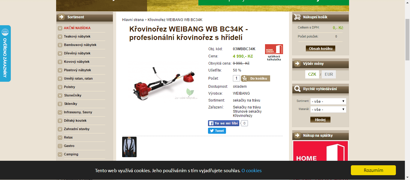 Křovinořez Weibang WB BC 34 K, benzin