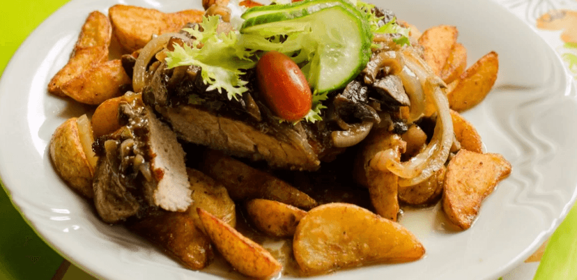 Lovecký vepřový steak s am.brambory