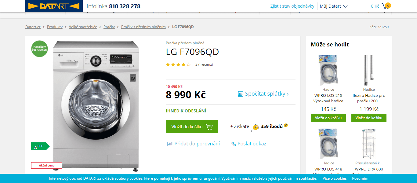 Pračka LG, 7kg, 1000 ot., A+++