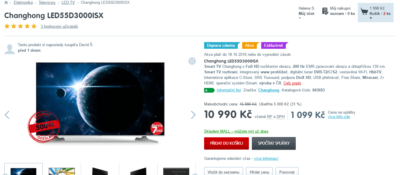 Full HD LED TV, Smart, 139 cm, ChangHong