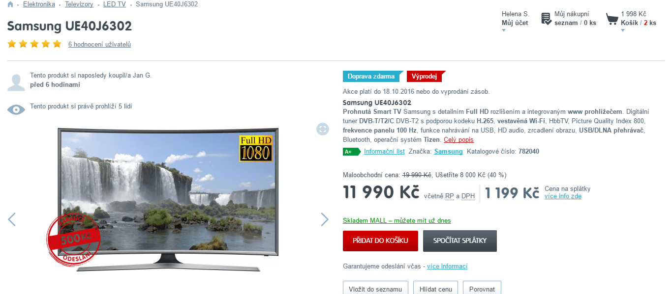 Full HD LED, Curved, Smart, 101 cm, Samsung