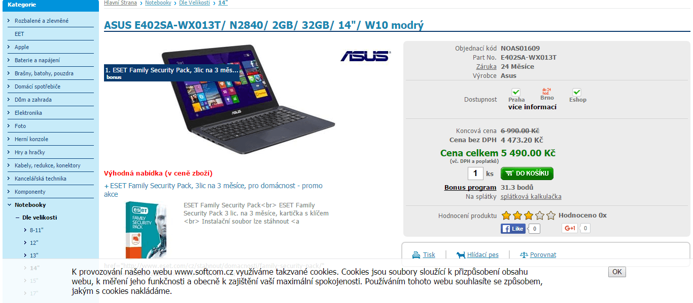 Asus EeeBook, 1,6GHz, 2GB RAM, 14"
