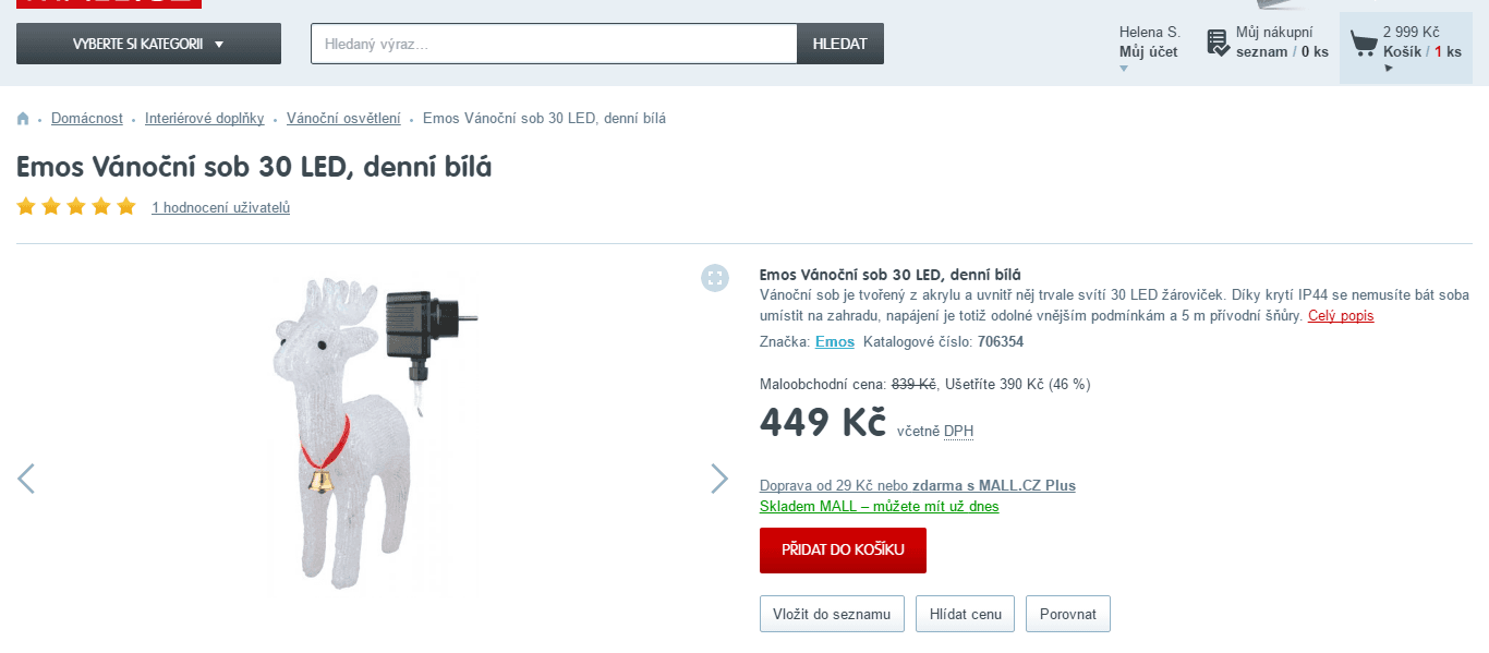 Vánoční LED světlo sob, 40 x 31 cm