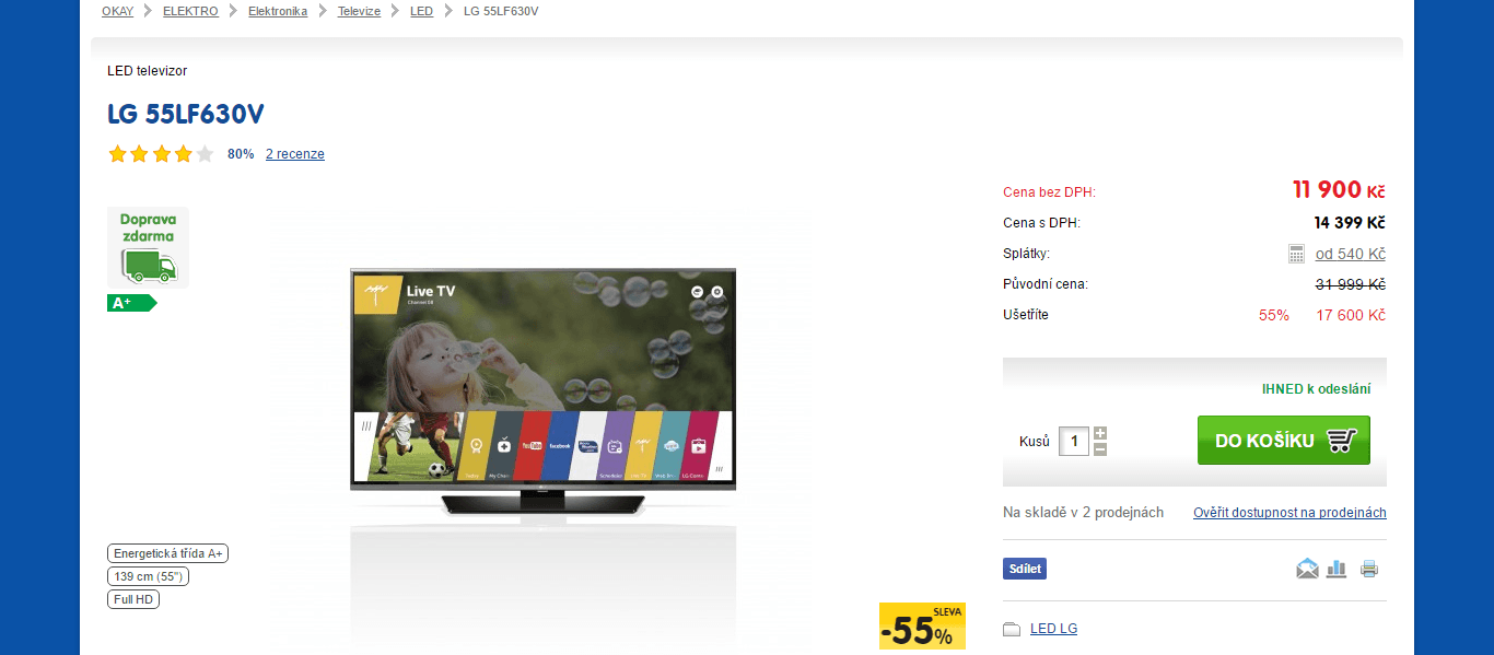 Full HD LED TV, Smart, 139 cm, LG