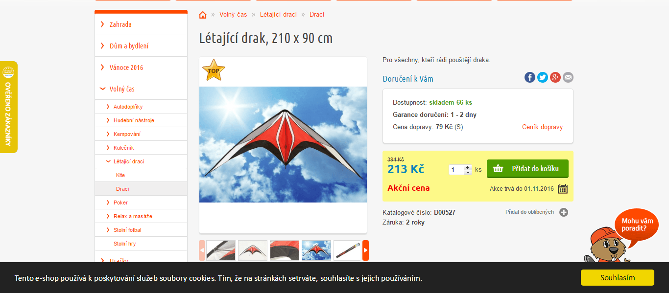 Létající drak, 210 x 90 cm