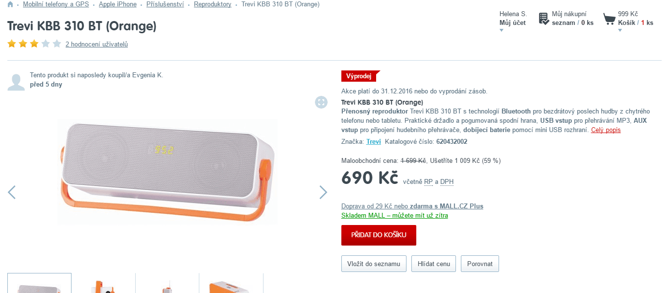 BT externí reprák, MP3, FM rádio Trevi