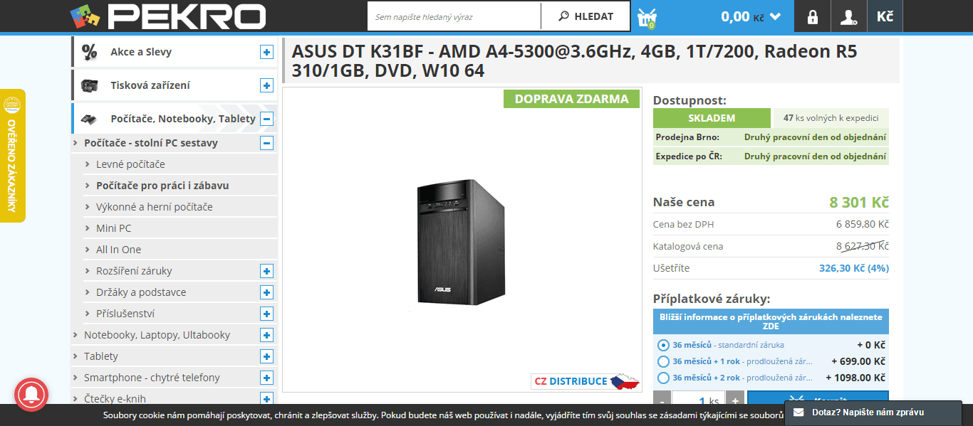 Asus PC, 3,6GHz, 4GB RAM, 1GB grafika