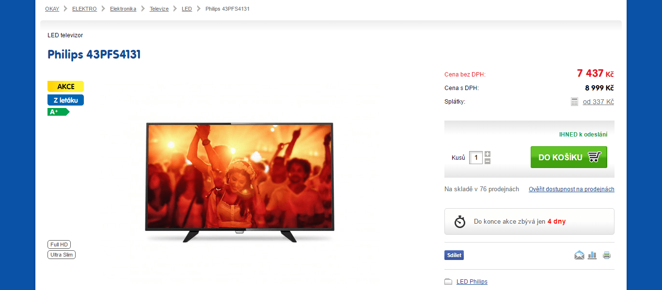 Full HD LED TV, 108 cm, Philips