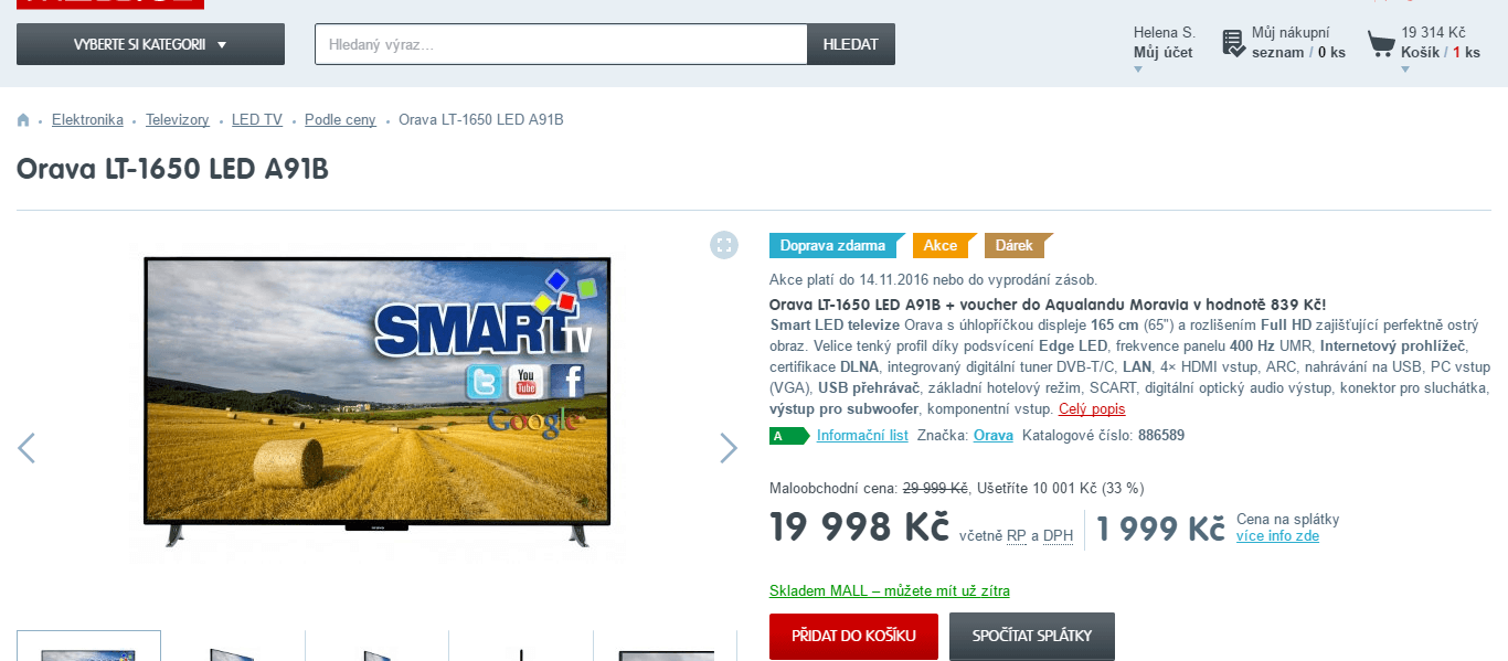 Full HD LED TV, Smart, 165 cm, Orava