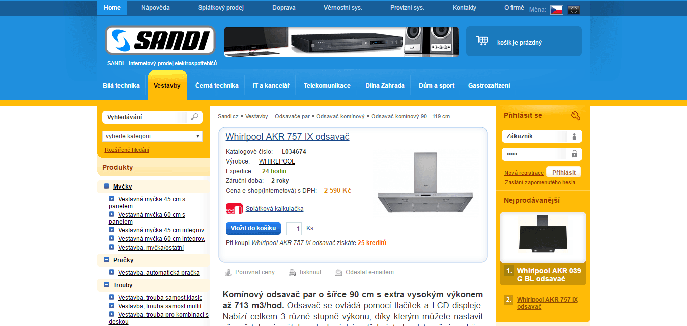 Odsavač par Whirlpool AKR 757 IX