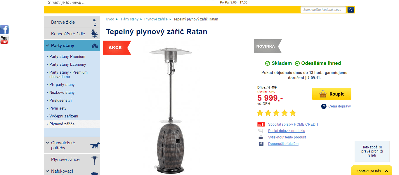Tepelný plynový zářič (topidlo) Enders RATTAN