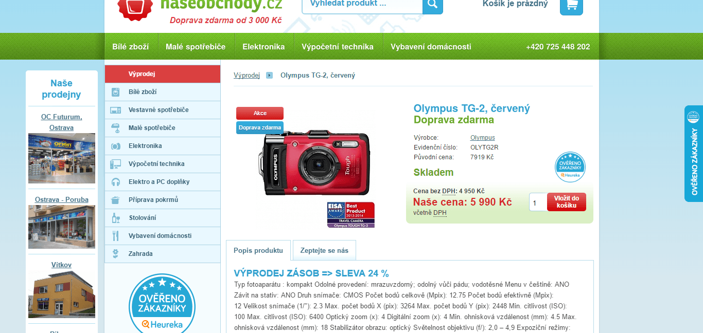 Olympus TG-2 červený, 12MPx